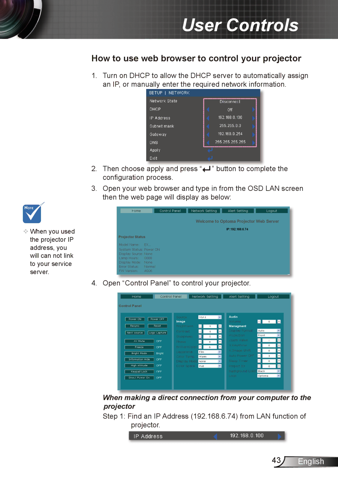 Dukane 8412 user manual How to use web browser to control your projector 