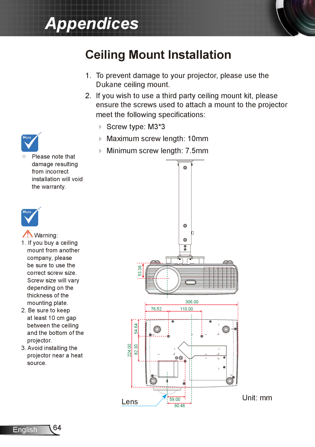 Dukane 8412 user manual Ceiling Mount Installation 