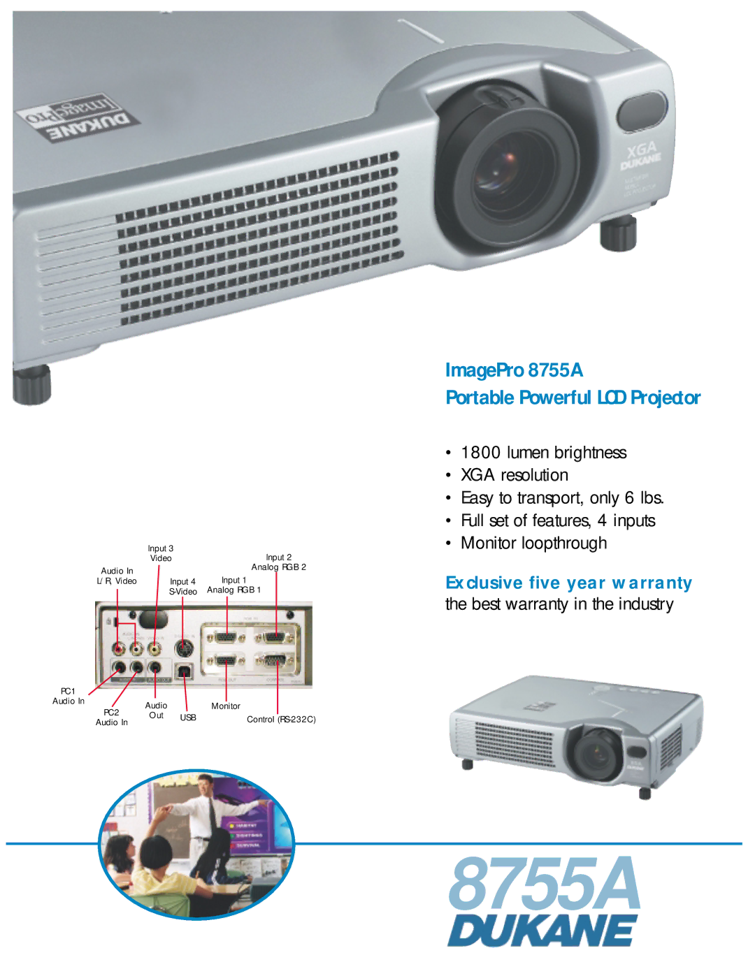 Dukane warranty ImagePro 8755A Portable Powerful LCD Projector 