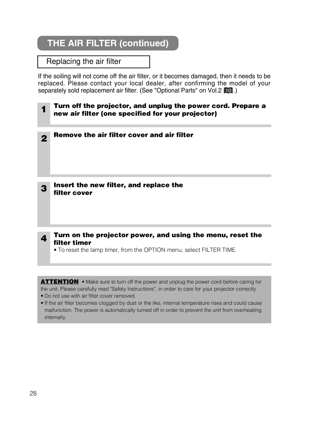 Dukane 8755B user manual Replacing the air filter 