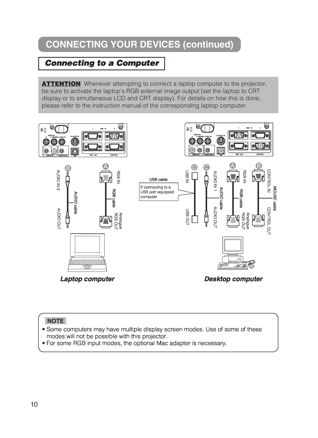 Dukane 8755B user manual CONNECTING YOUR DEVICES continued, Connecting to a Computer, Laptop computer, Desktop computer 