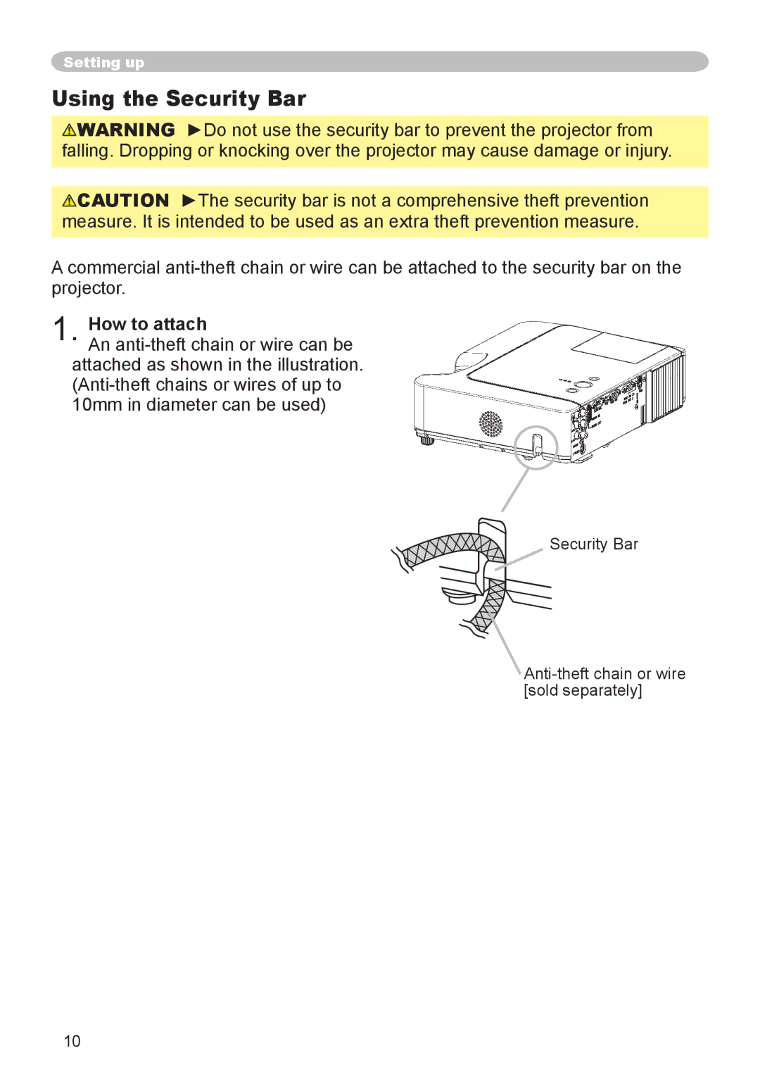 Dukane 8755D-RJ, 8065 Using the Security Bar, How to attach, Security Bar Anti-theft chain or wire sold separately 