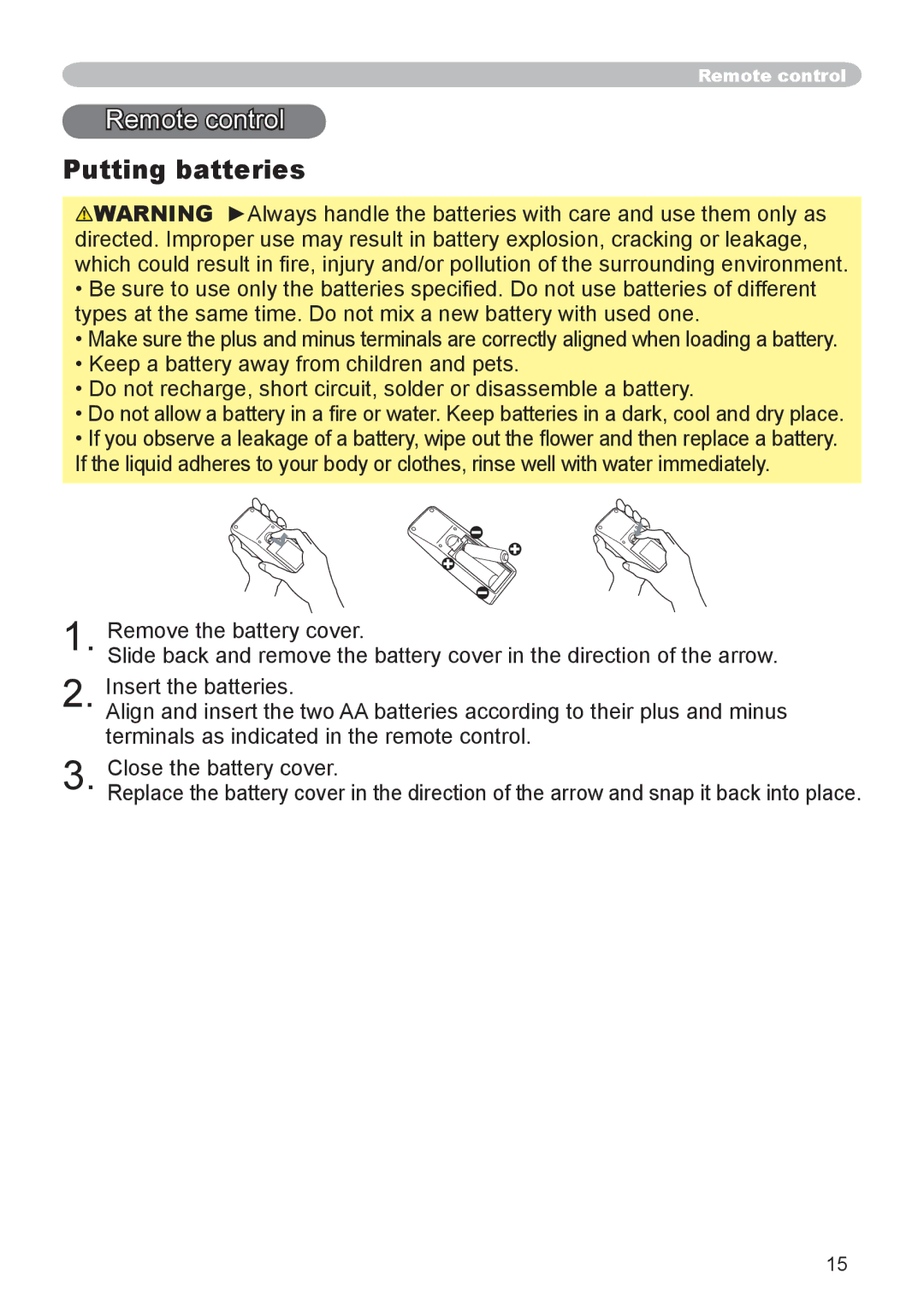 Dukane 8065, 8755D-RJ user manual Remote control, Putting batteries 