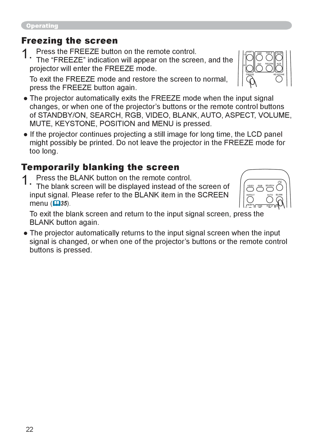 Dukane 8755D-RJ, 8065 user manual Freezing the screen, Temporarily blanking the screen 