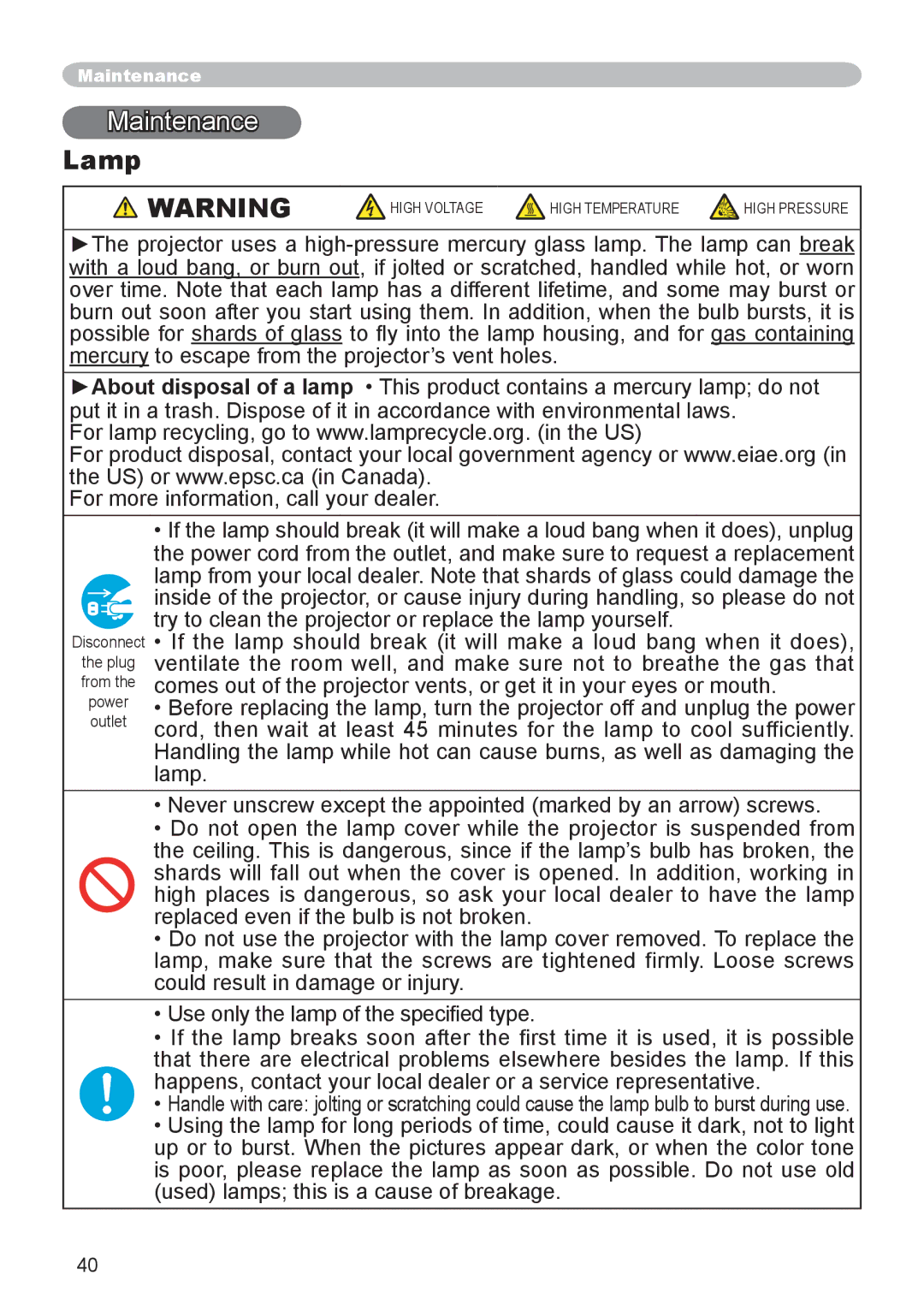 Dukane 8755D-RJ, 8065 user manual Maintenance, Lamp 