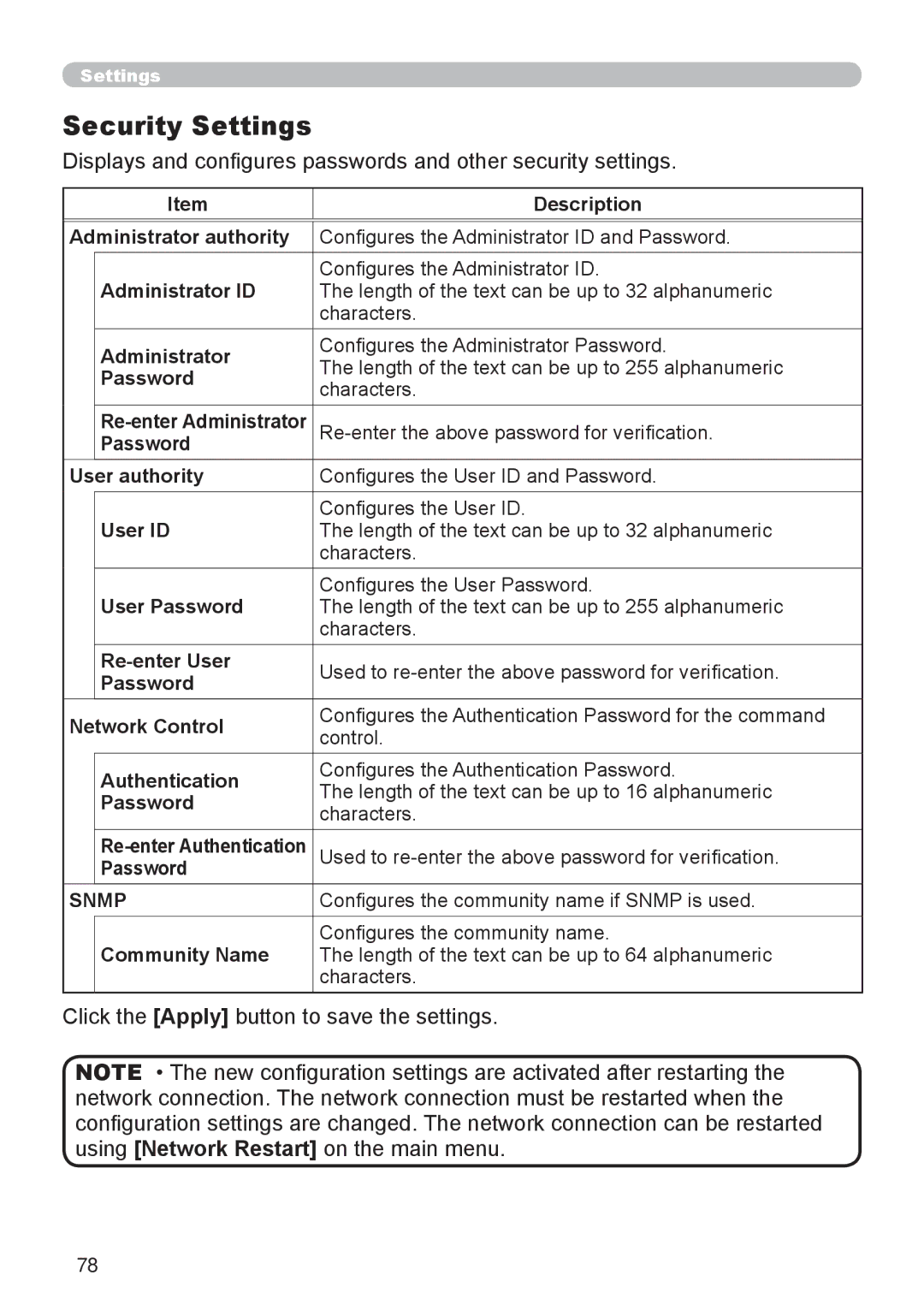 Dukane 8065, 8755D-RJ user manual Security Settings, Snmp 