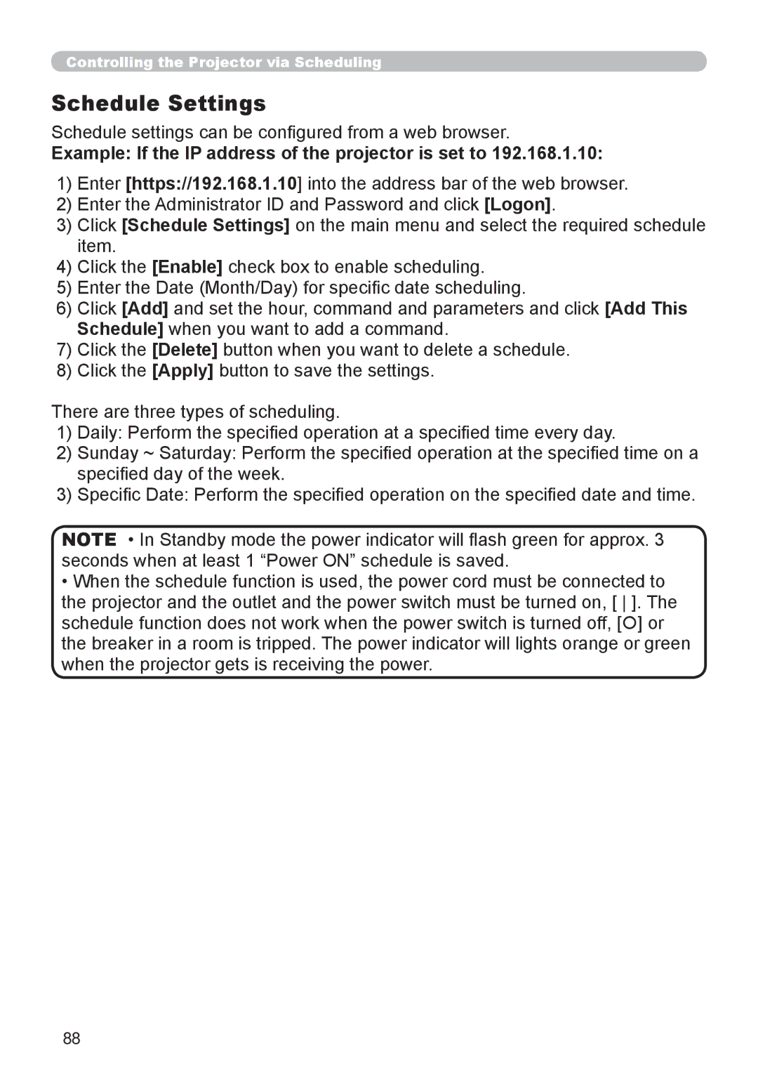 Dukane 8755D-RJ, 8065 user manual Schedule Settings 16, Schedule settings can be conﬁgured from a web browser 