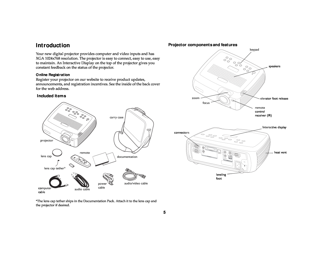 Dukane 8758, 8772 manual Introduction, Included items, Projector components and features 