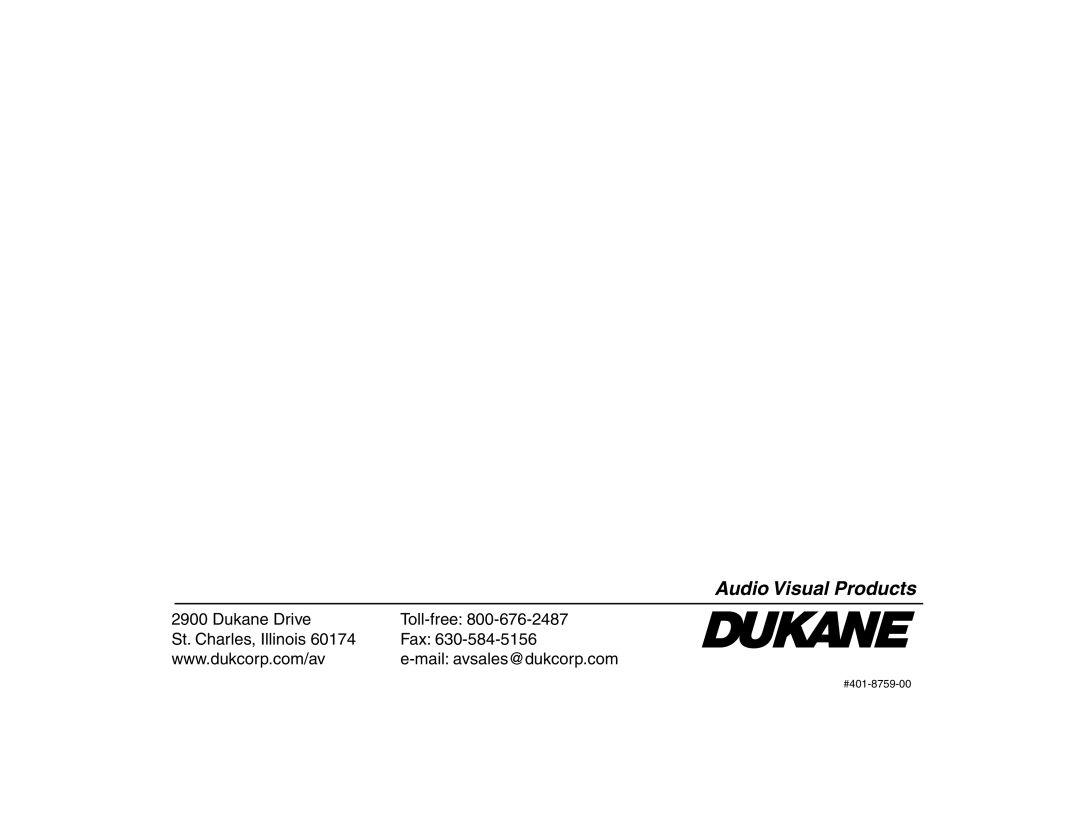 Dukane 8759 manual Audio Visual Products 