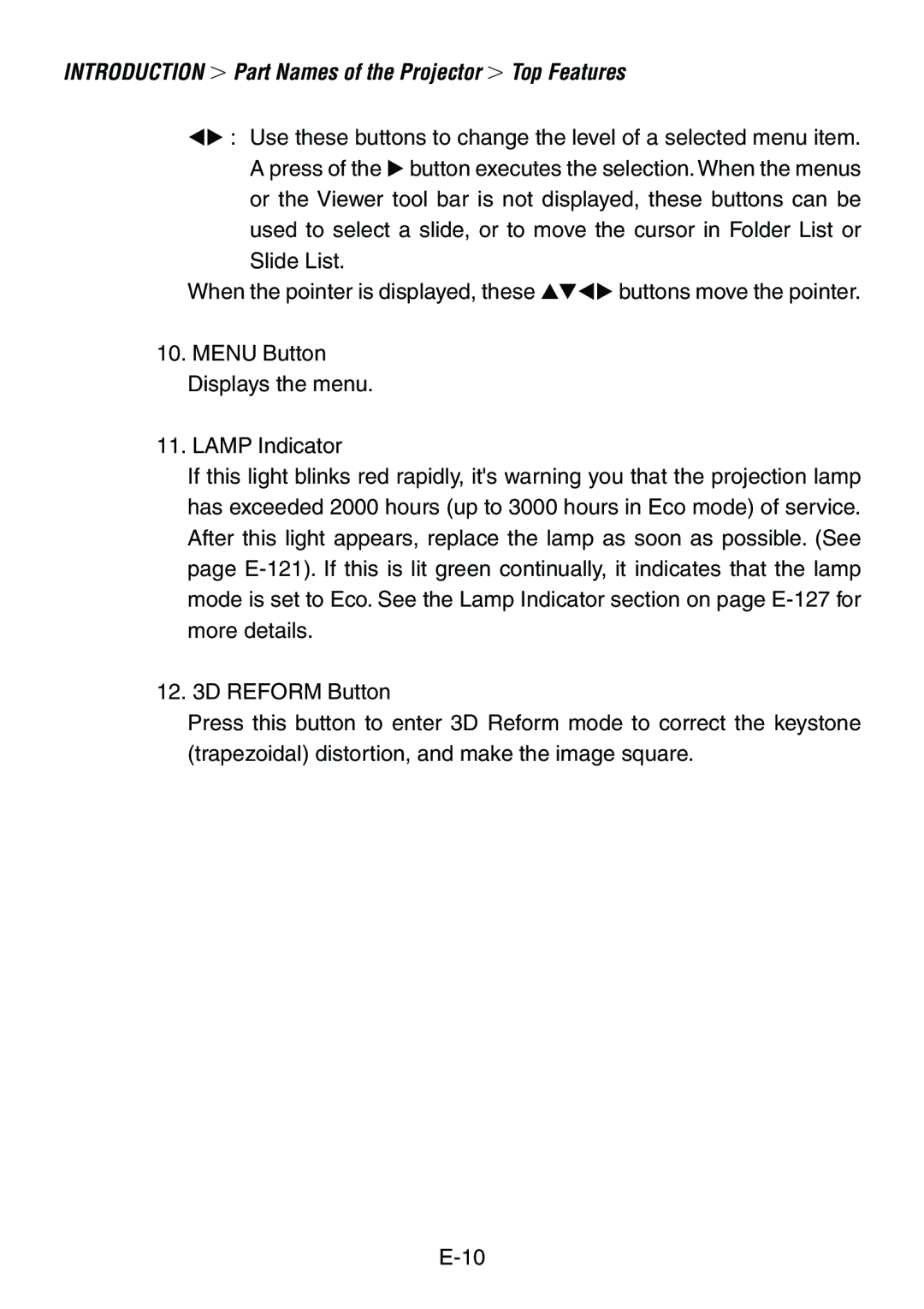 Dukane 8760, 8761 user manual Introduction Part Names of the Projector Top Features 