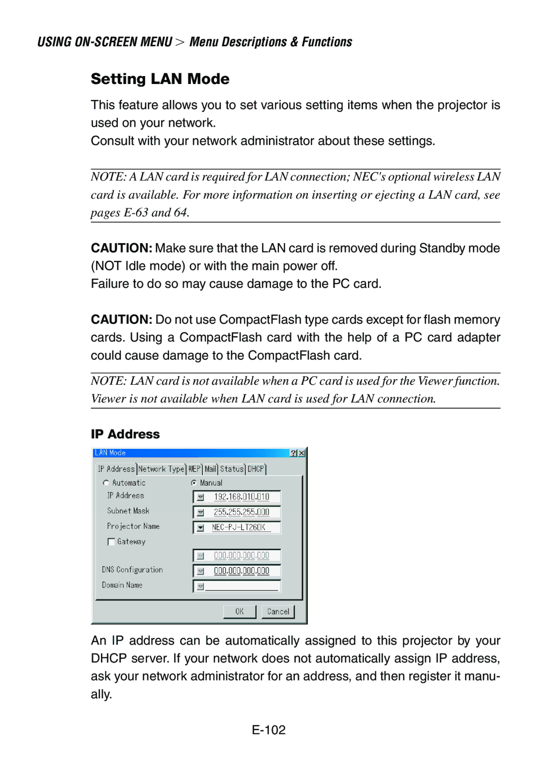 Dukane 8760, 8761 user manual Setting LAN Mode, IP Address 