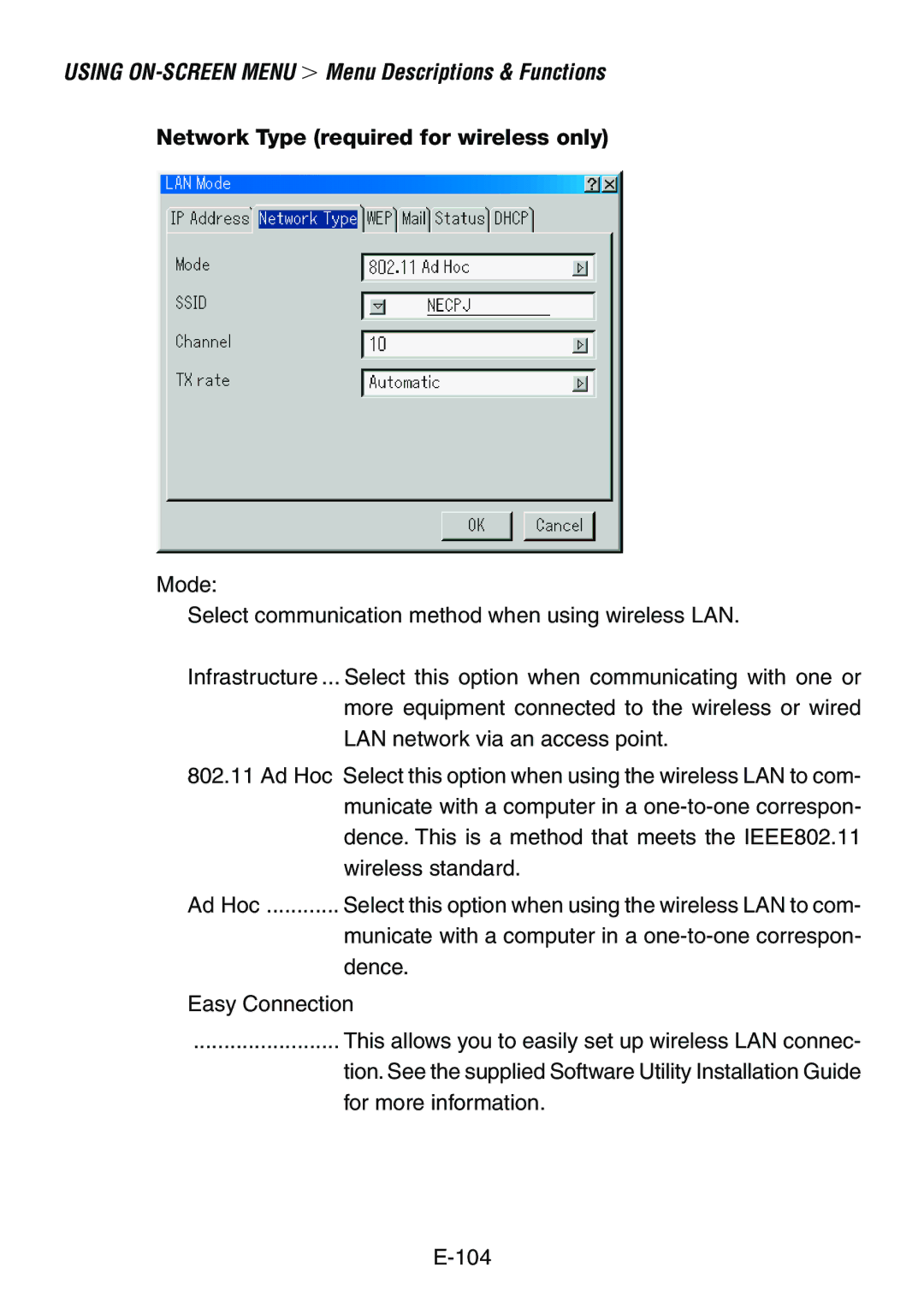 Dukane 8760, 8761 user manual Network Type required for wireless only 