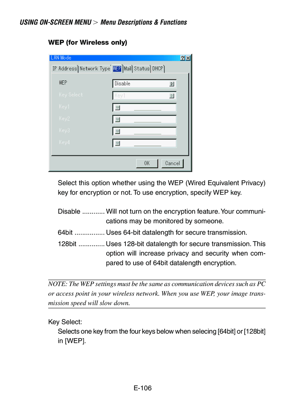 Dukane 8760, 8761 user manual WEP for Wireless only 