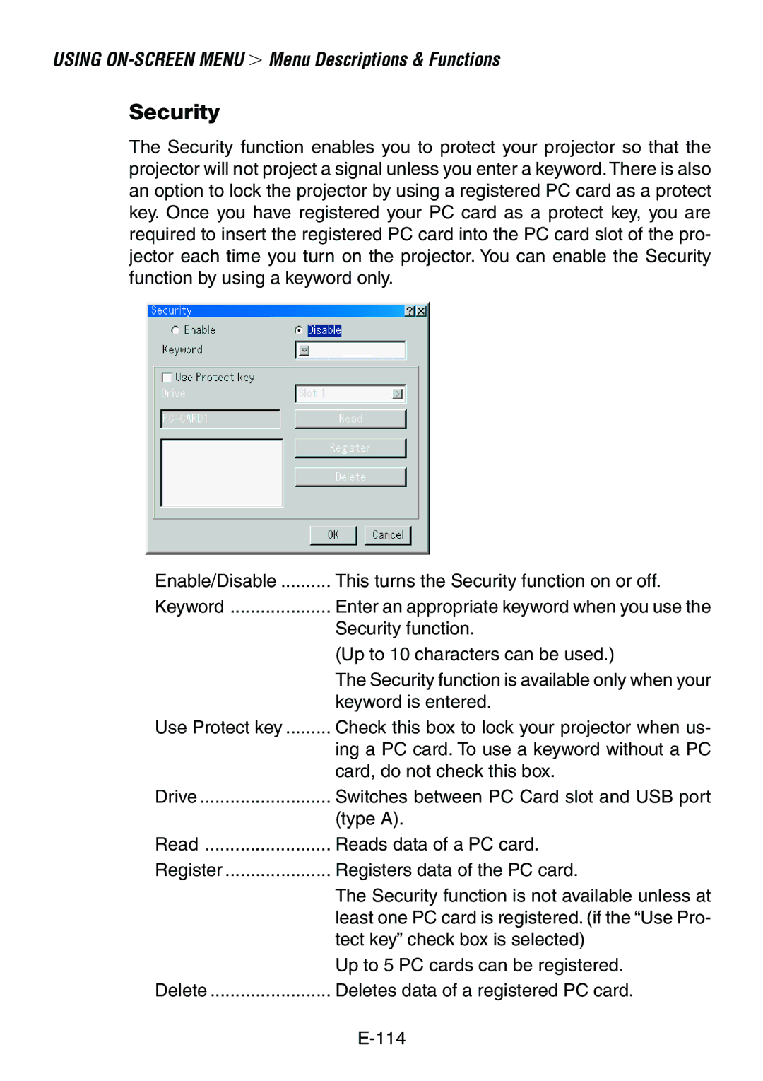 Dukane 8760, 8761 user manual Security 