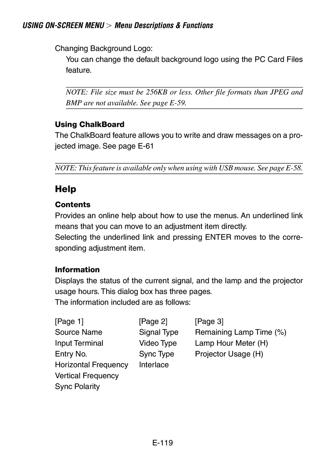 Dukane 8761, 8760 user manual Help, Using ChalkBoard, Contents, Information 