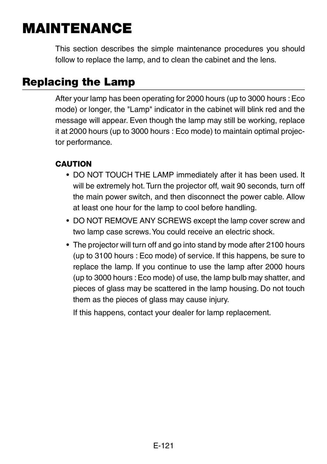 Dukane 8761, 8760 user manual Maintenance, Replacing the Lamp 