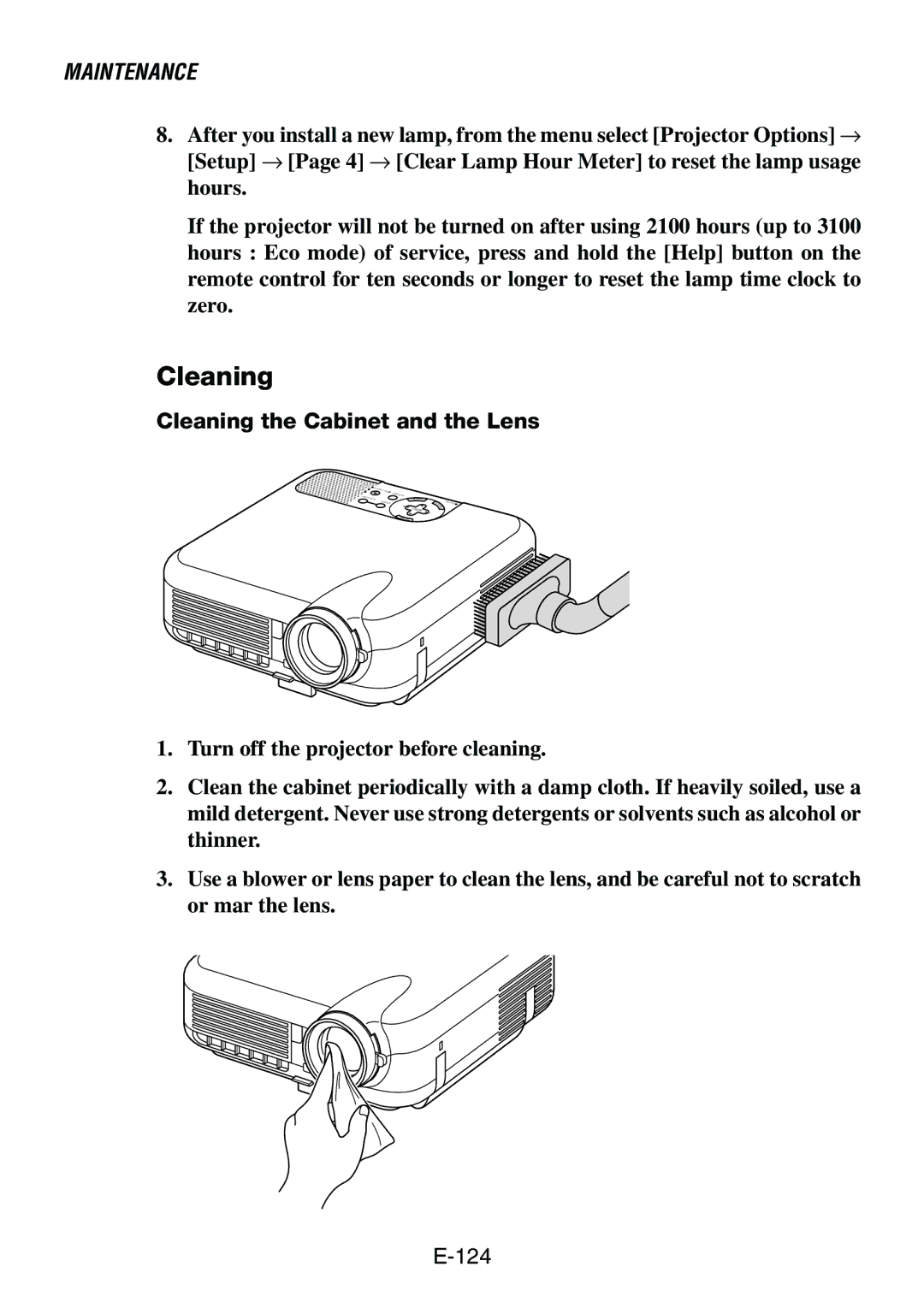 Dukane 8760, 8761 user manual Cleaning the Cabinet and the Lens 