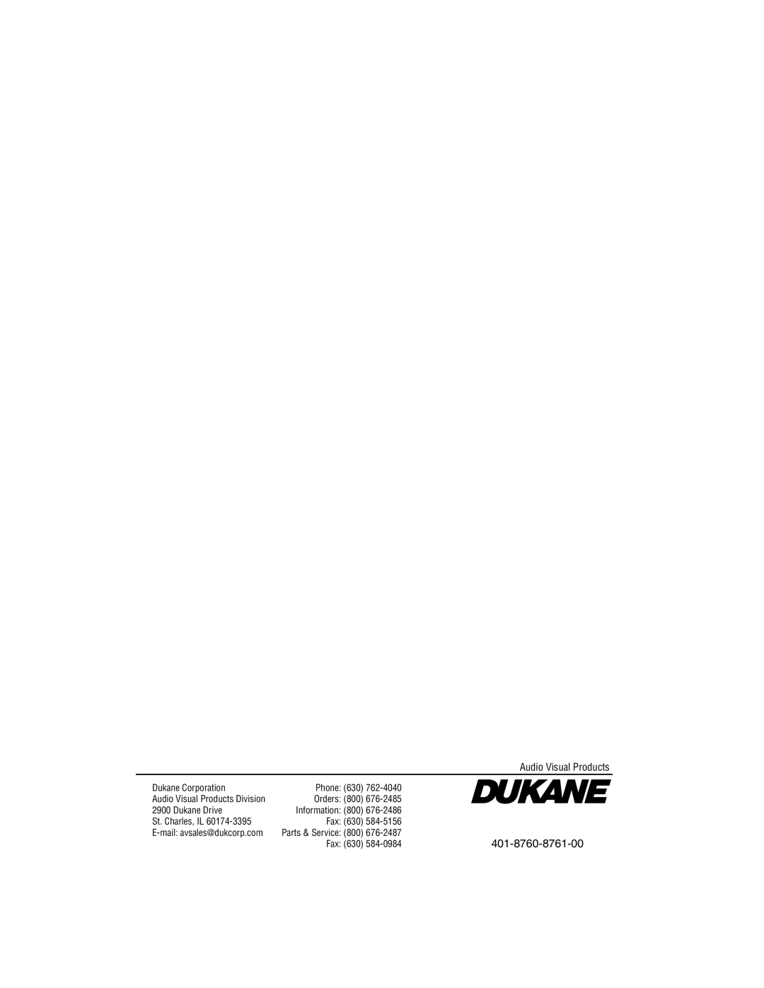 Dukane user manual 401-8760-8761-00 