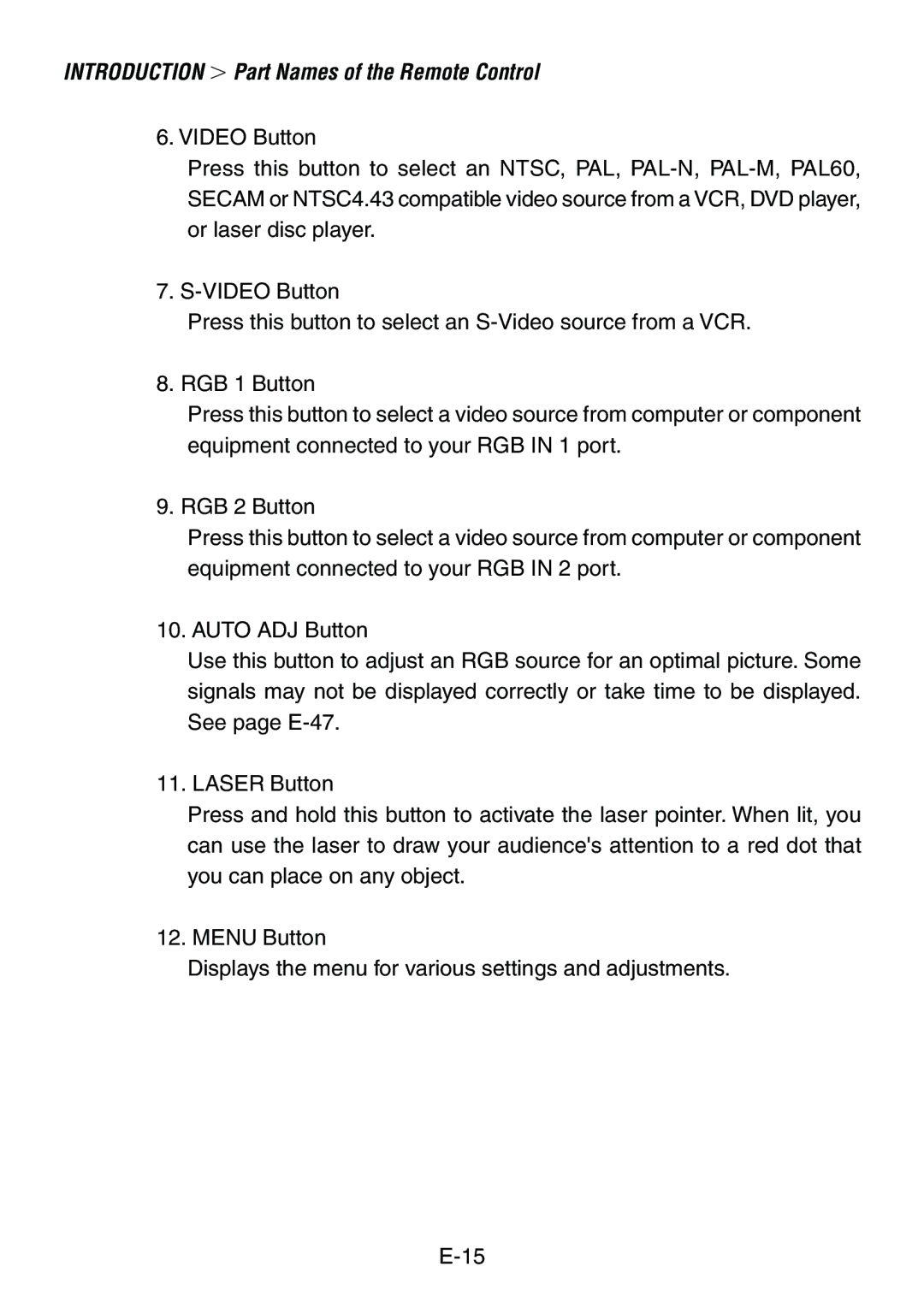 Dukane 8761, 8760 user manual Introduction Part Names of the Remote Control 