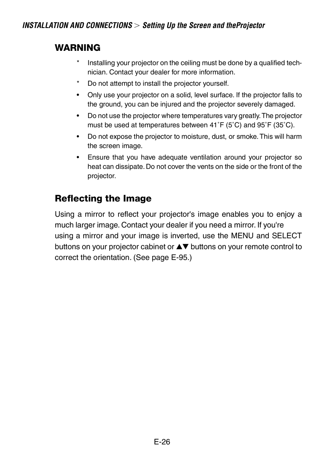 Dukane 8760, 8761 user manual Reflecting the Image 