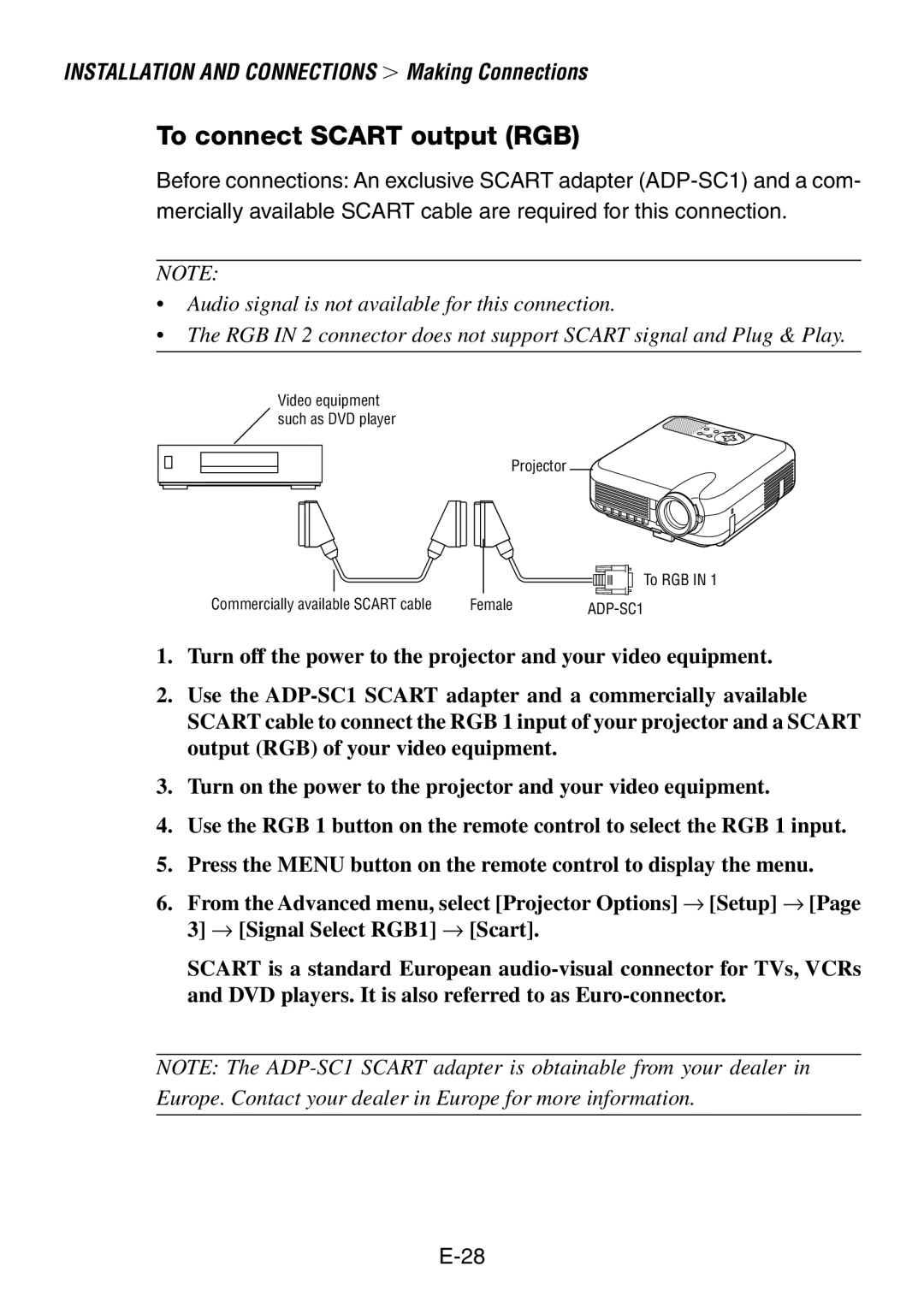 Dukane 8760, 8761 user manual To connect Scart output RGB 