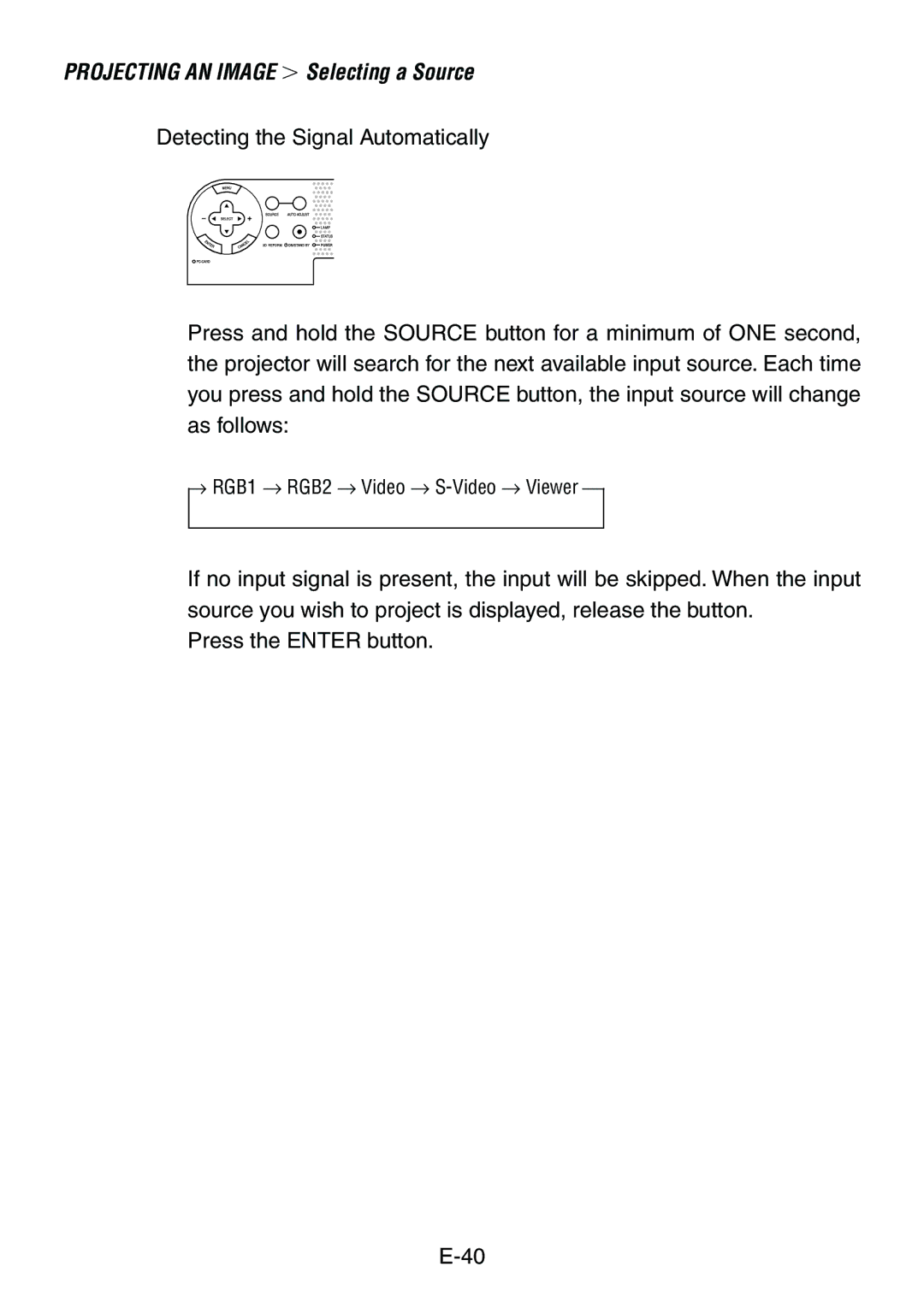 Dukane 8760, 8761 user manual Projecting AN Image Selecting a Source 