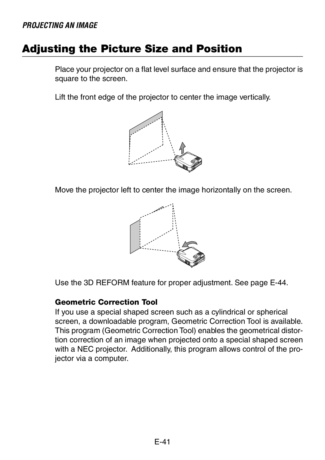 Dukane 8761, 8760 user manual Adjusting the Picture Size and Position, Geometric Correction Tool 