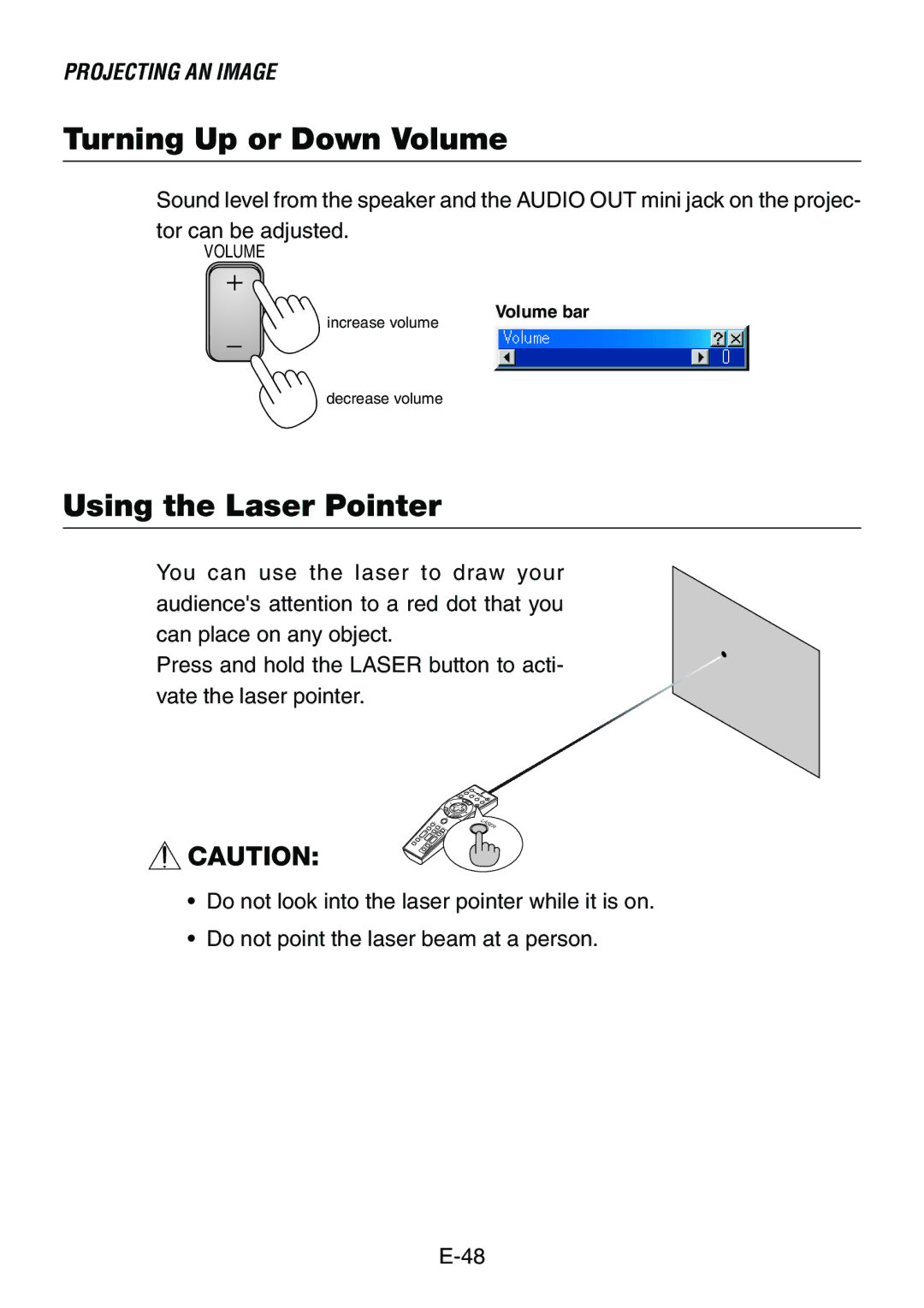 Dukane 8760, 8761 user manual Turning Up or Down Volume, Using the Laser Pointer 