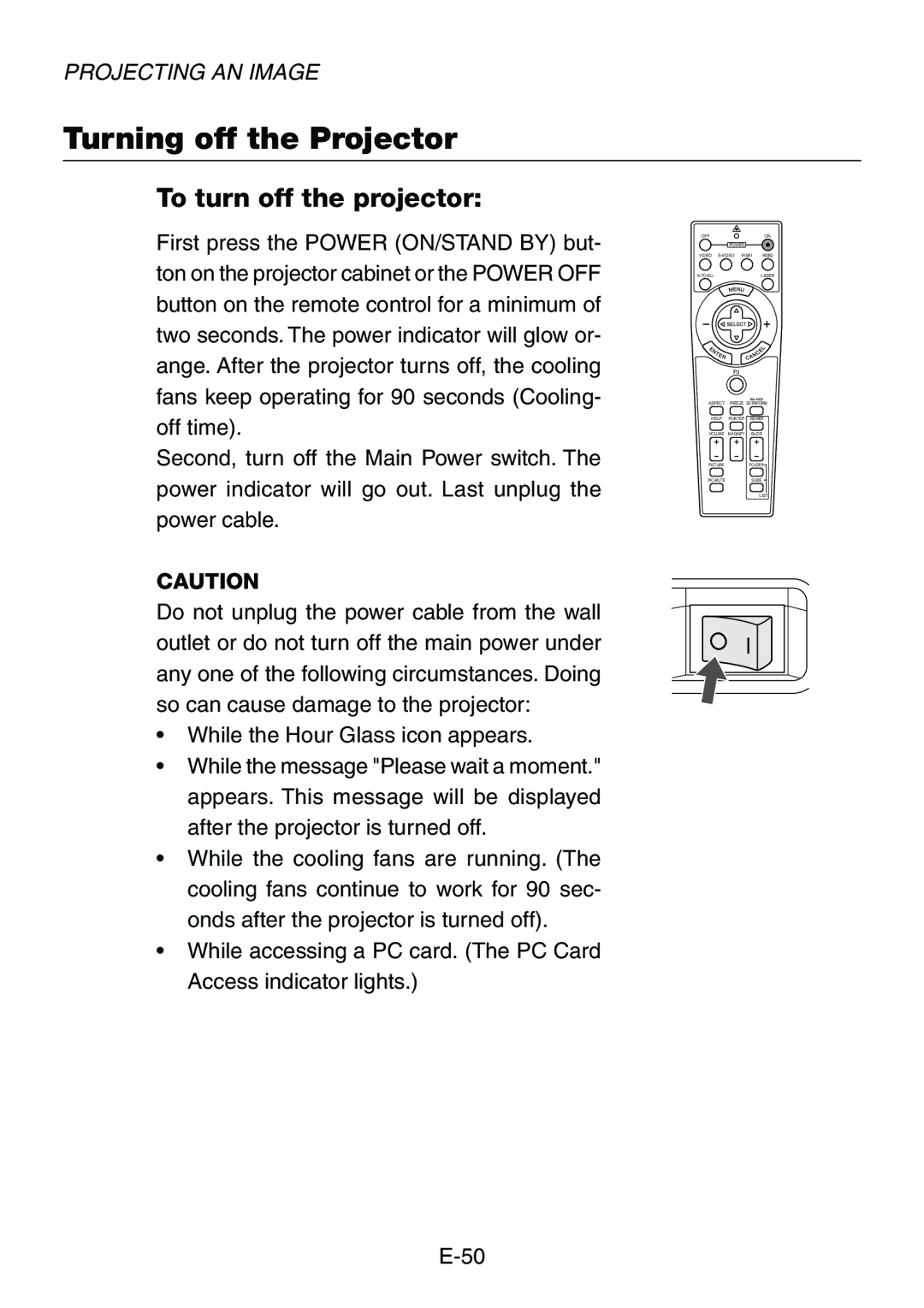 Dukane 8760, 8761 user manual Turning off the Projector, To turn off the projector 