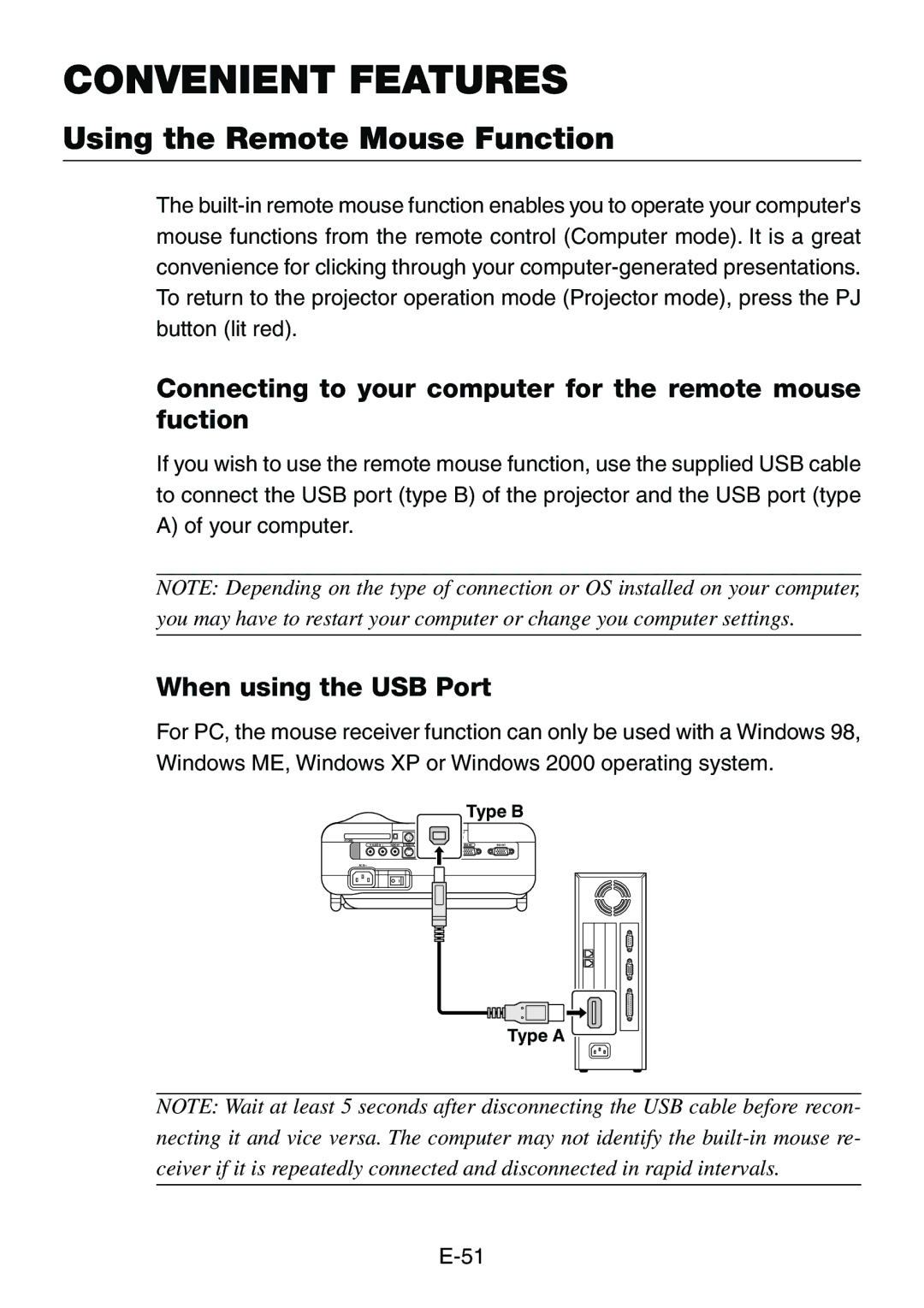 Dukane 8761, 8760 user manual Using the Remote Mouse Function, Connecting to your computer for the remote mouse fuction 