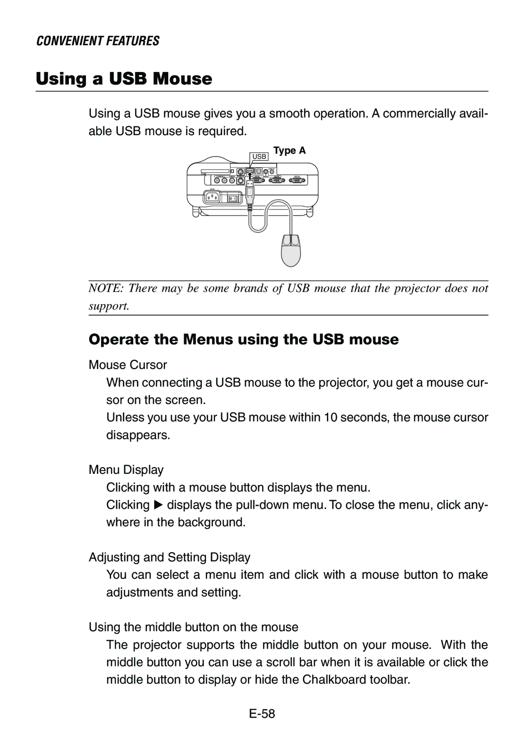 Dukane 8760, 8761 user manual Using a USB Mouse, Operate the Menus using the USB mouse 