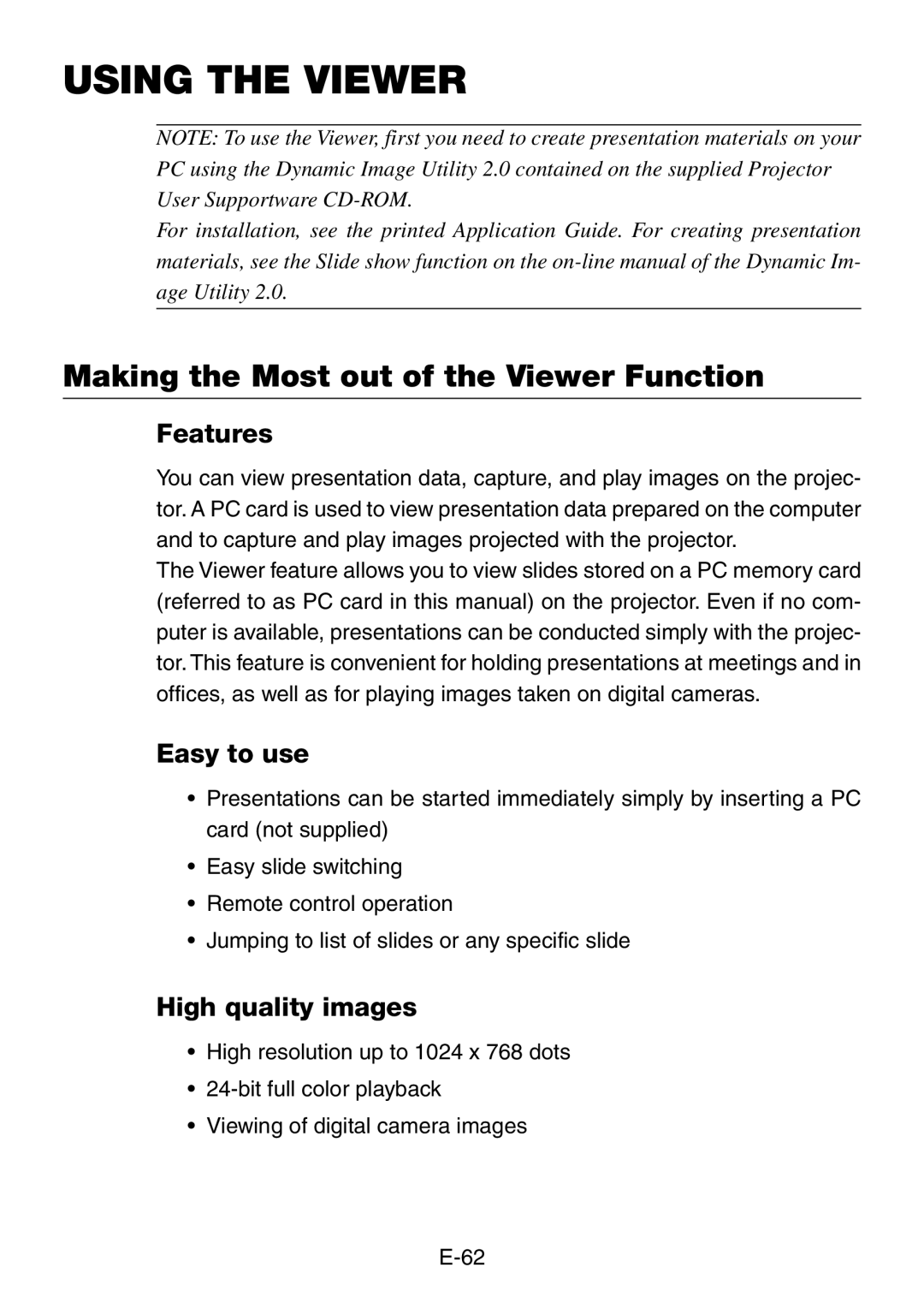 Dukane 8760, 8761 user manual Making the Most out of the Viewer Function, Features, Easy to use, High quality images 