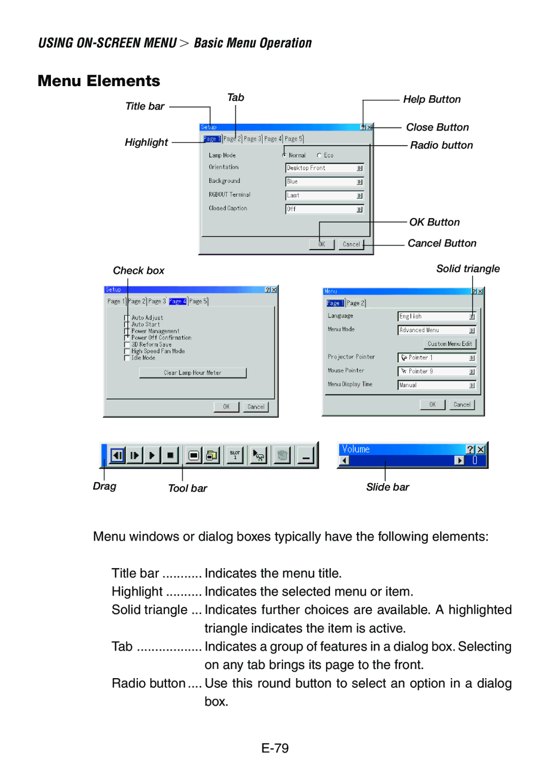 Dukane 8761, 8760 user manual Menu Elements 