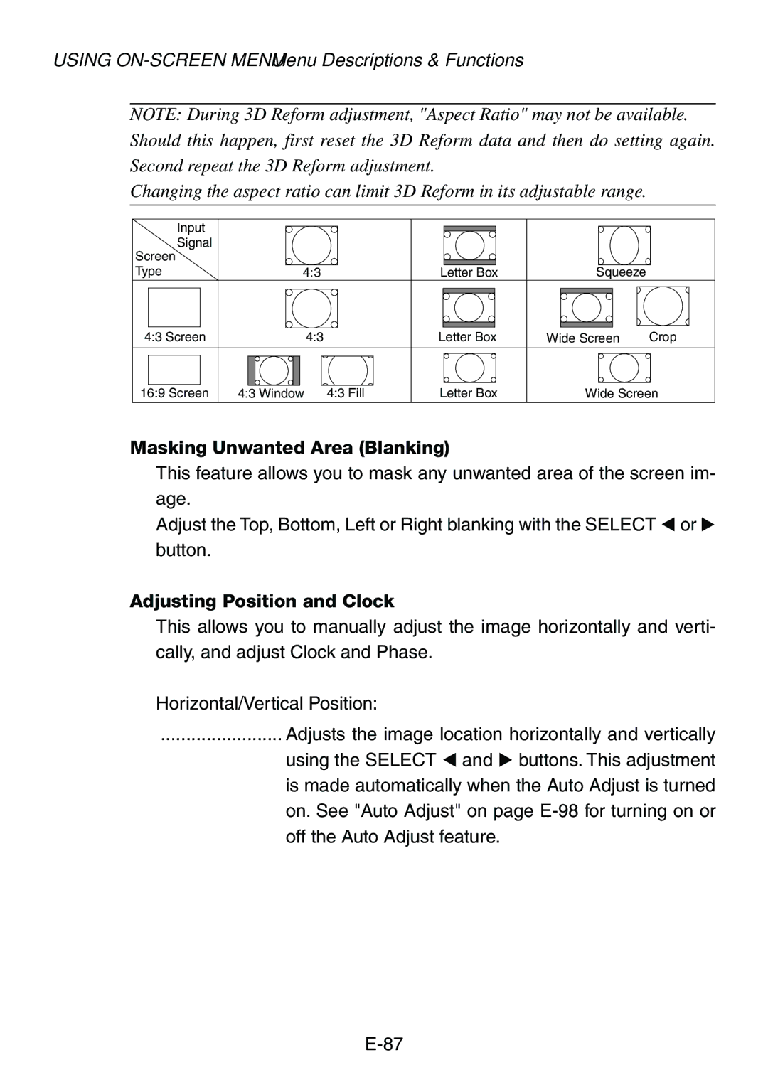 Dukane 8761, 8760 user manual Masking Unwanted Area Blanking, Adjusting Position and Clock 