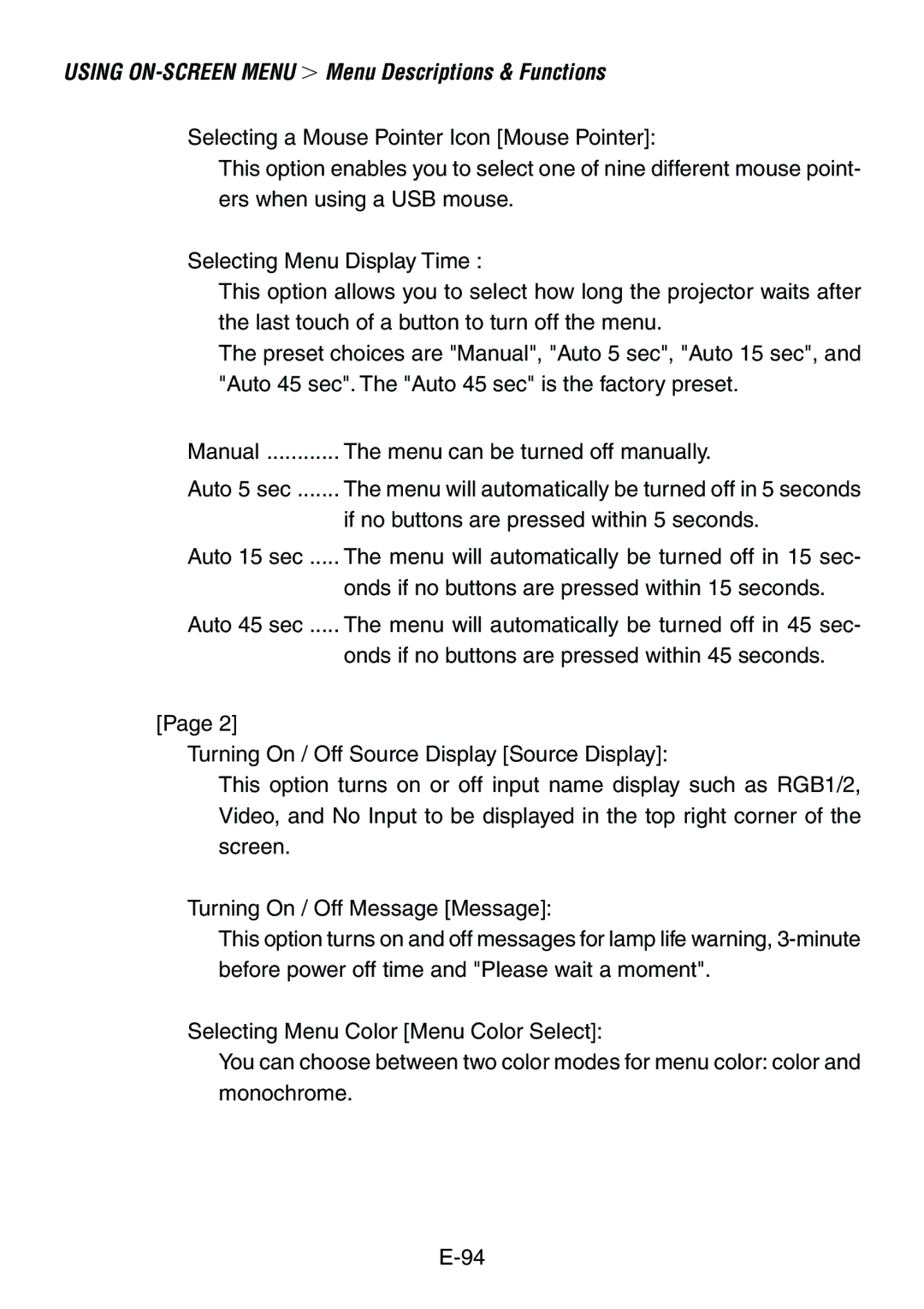 Dukane 8760, 8761 user manual Menu will automatically be turned off in 5 seconds 