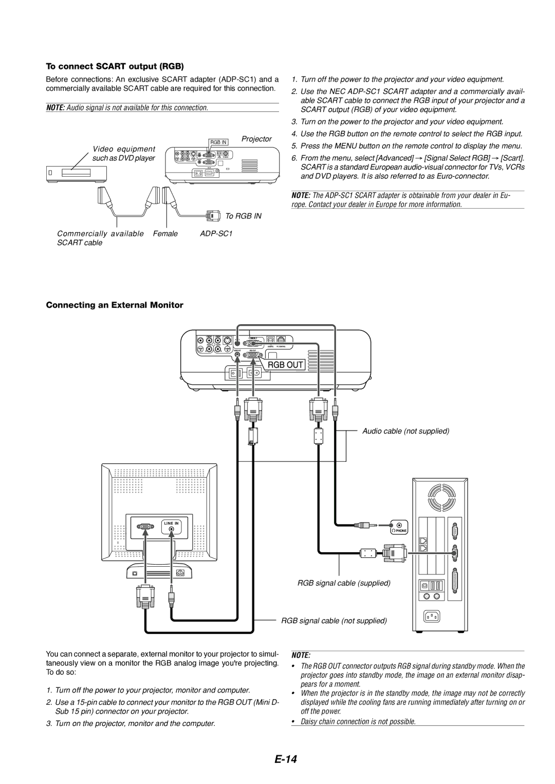 Dukane 8766 manual To connect Scart output RGB, Connecting an External Monitor 