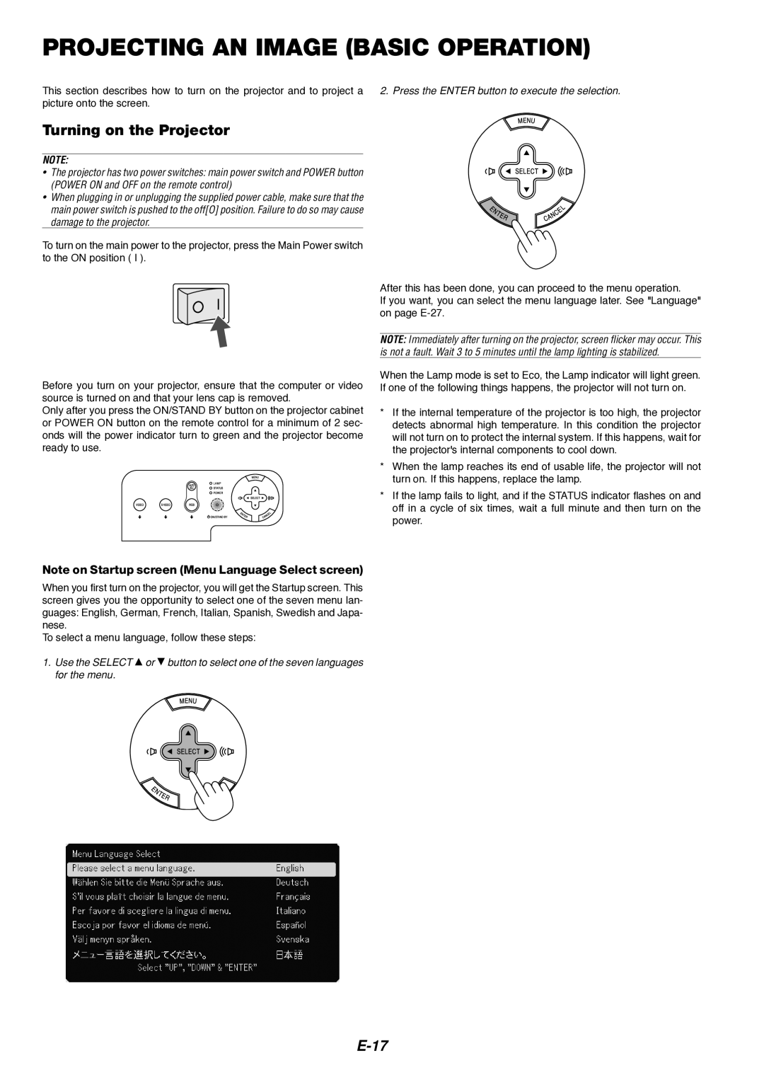 Dukane 8766 manual Projecting AN Image Basic Operation, Turning on the Projector 