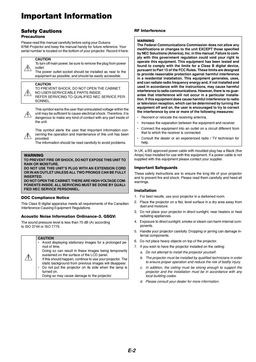 Dukane 8766 manual Safety Cautions 