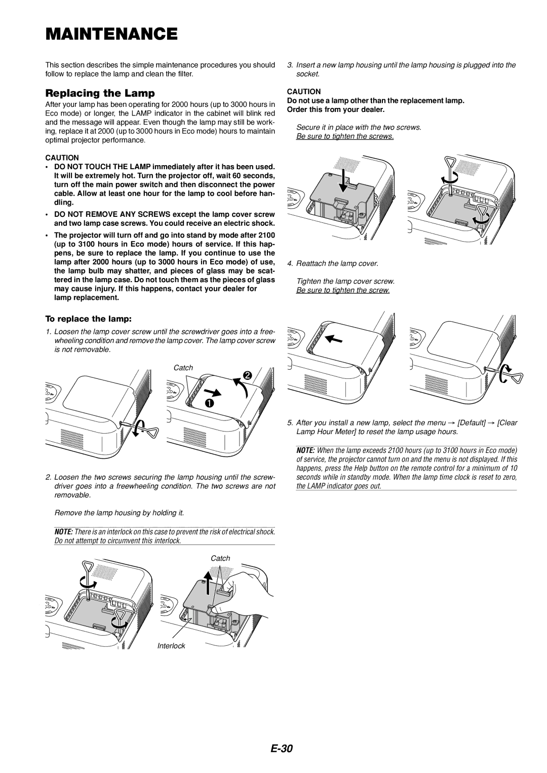 Dukane 8766 manual Maintenance, Replacing the Lamp, To replace the lamp 