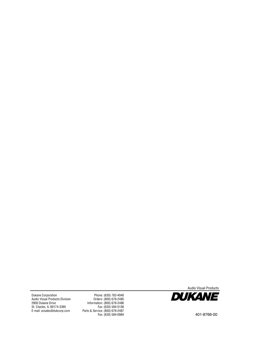 Dukane 8766 manual 676-2486, 584-5156, 676-2487, 584-0984 