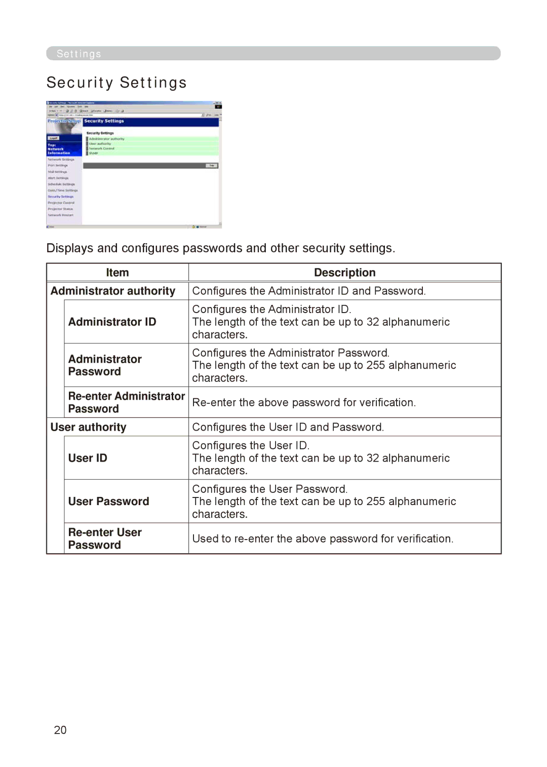 Dukane 8776-RJ, 8755E-RJ user manual Security Settings 