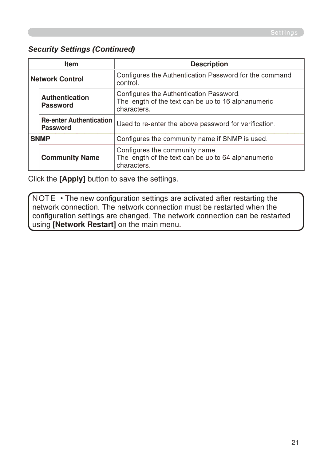 Dukane 8755E-RJ, 8776-RJ user manual Security Settings, Network Control, Snmp, Community Name 