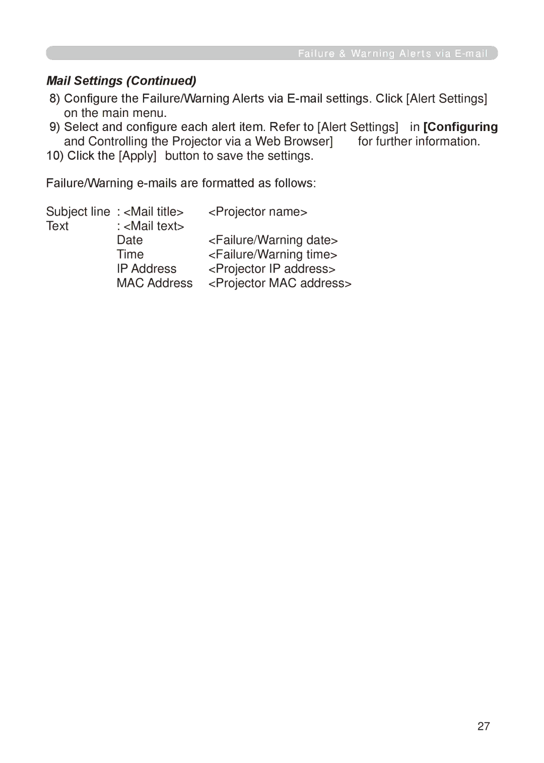 Dukane 8755E-RJ, 8776-RJ user manual Mail Settings 