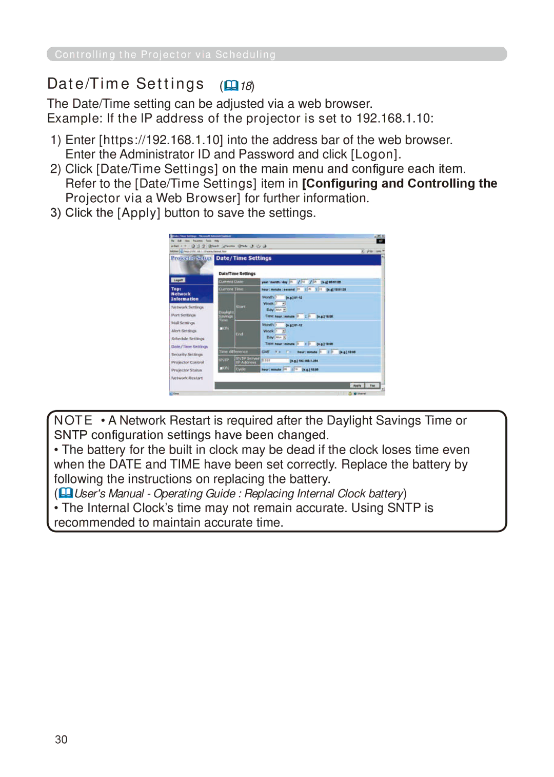 Dukane 8776-RJ, 8755E-RJ user manual Date/Time Settings 18, Date/Time setting can be adjusted via a web browser 