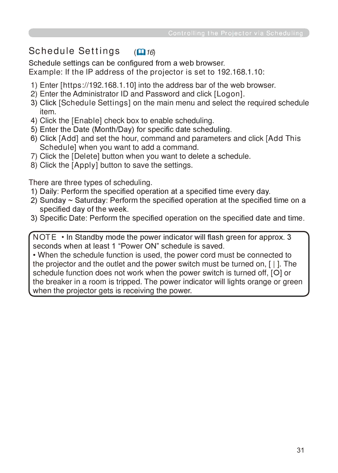 Dukane 8755E-RJ, 8776-RJ user manual Schedule Settings 16, Schedule settings can be configured from a web browser 