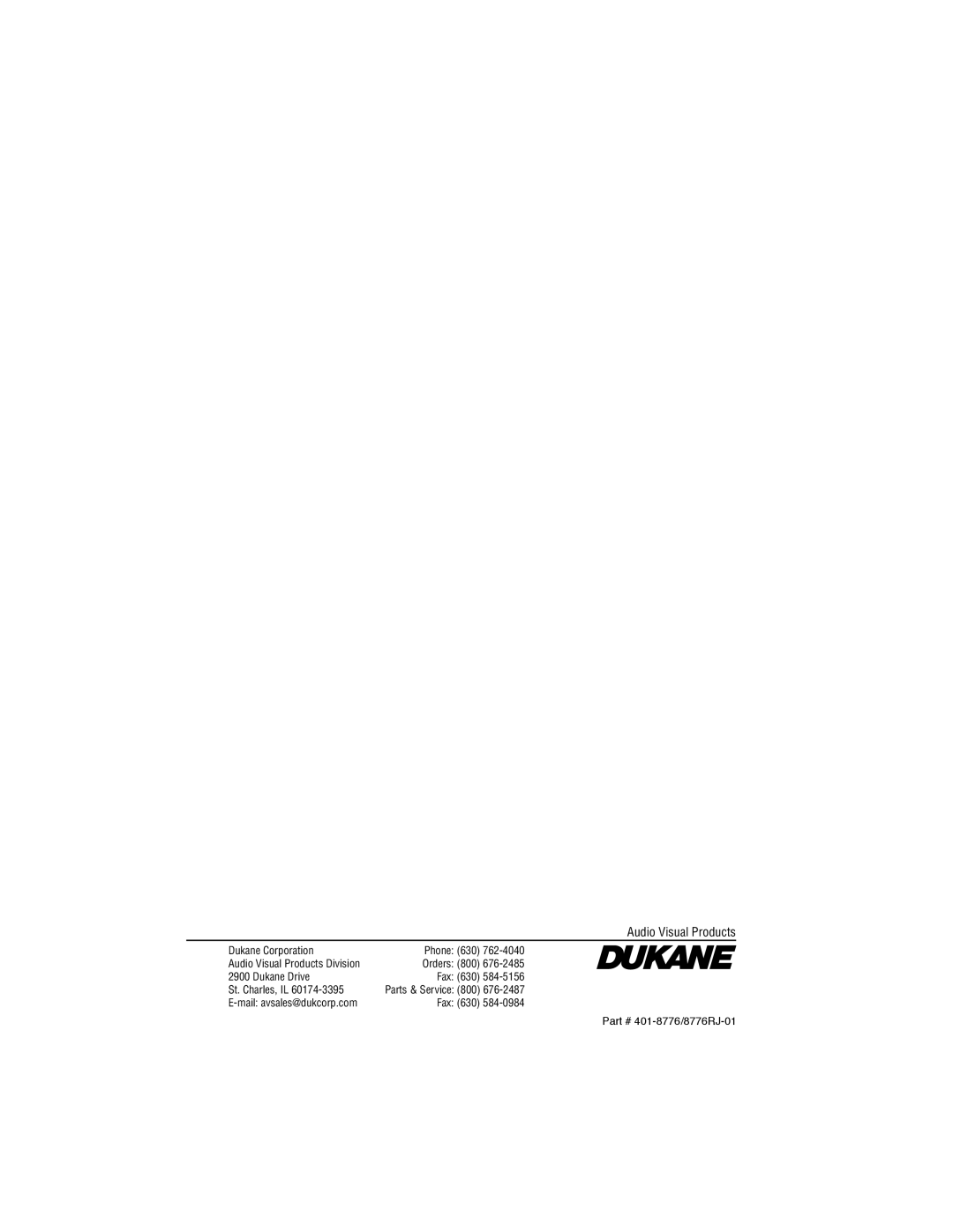 Dukane 8776-RJ, 8755E-RJ user manual Audio Visual Products 