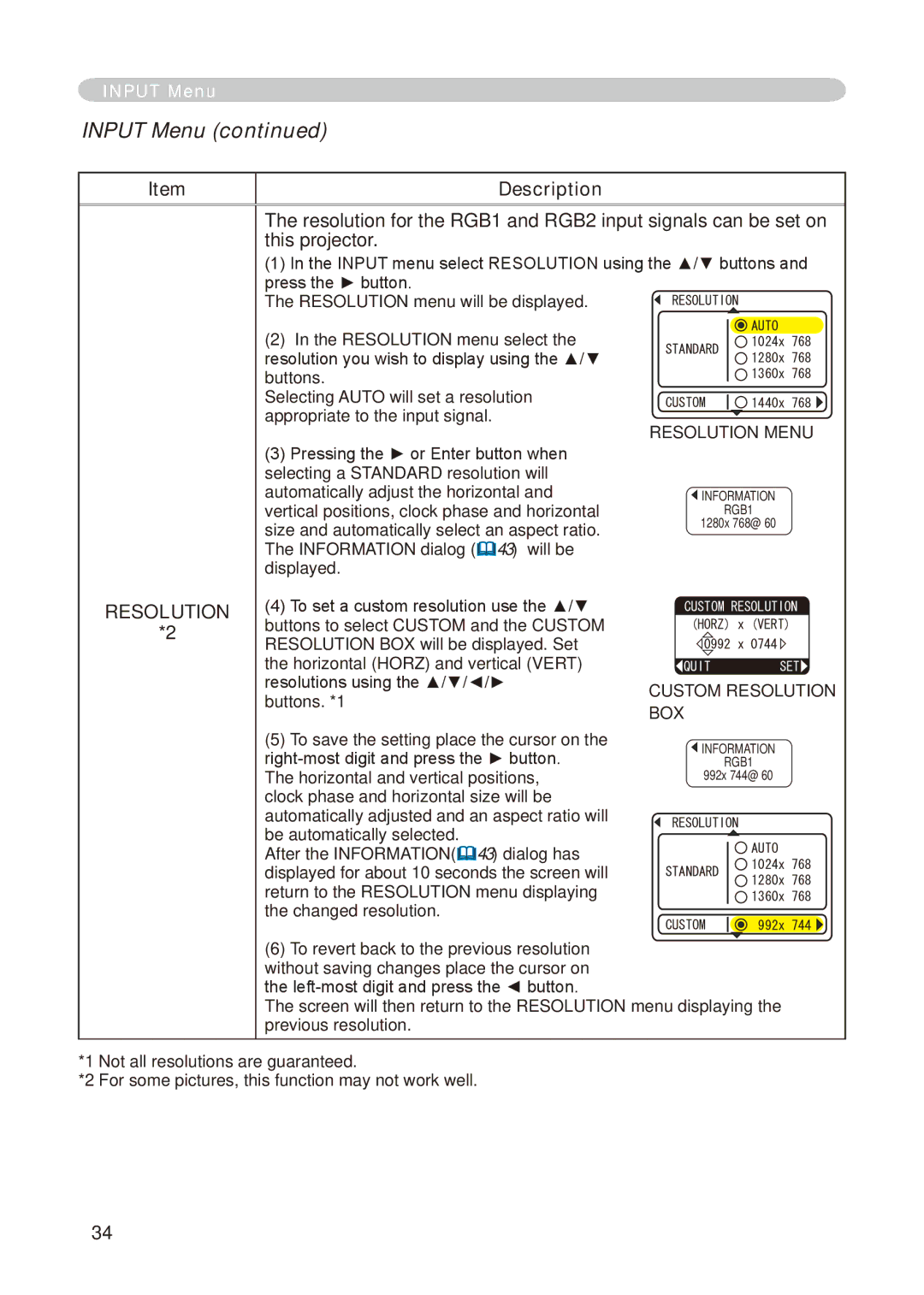 Dukane 8776-RJ, 8755E-RJ user manual Resolution Menu 