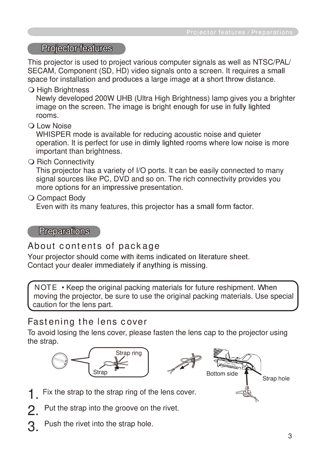 Dukane 8755E-RJ, 8776-RJ user manual About contents of package, Fastening the lens cover 