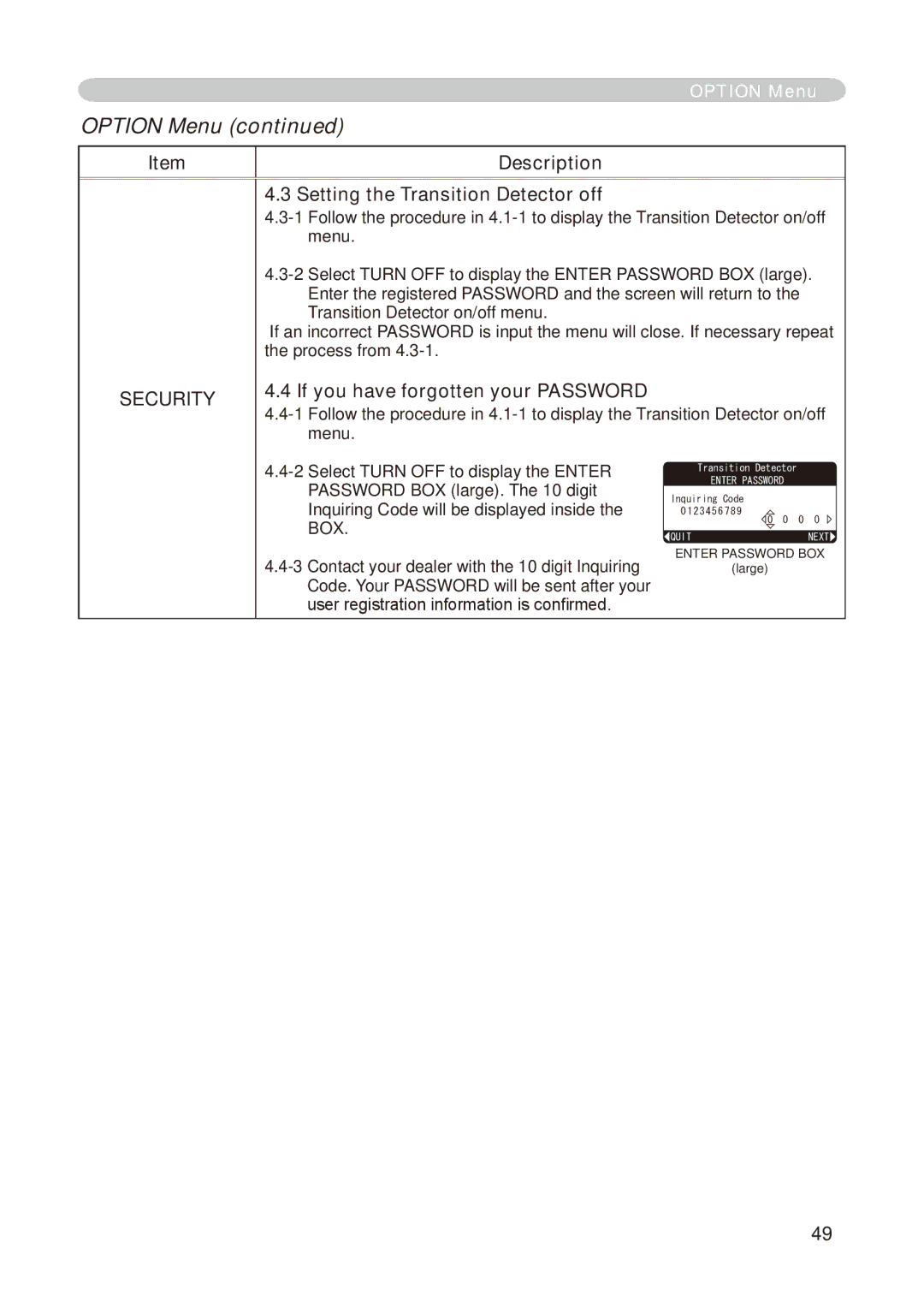 Dukane 8755E-RJ, 8776-RJ user manual Setting the Transition Detector off, If you have forgotten your Password 