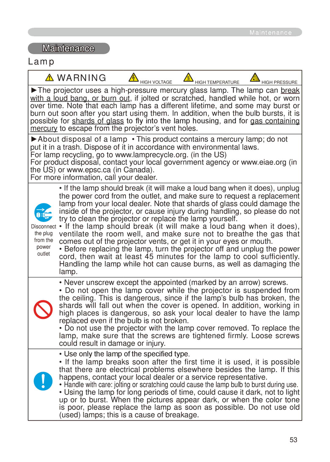 Dukane 8755E-RJ, 8776-RJ user manual Maintenance, Lamp 